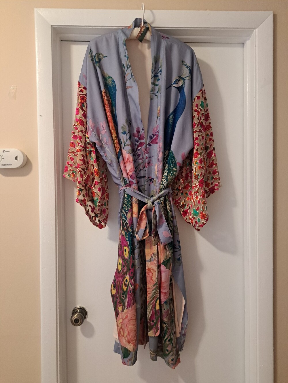 Aratta Peacock Kimono Duster/ Robe in Lavender  Multicolor Peacock Print LNWOT M